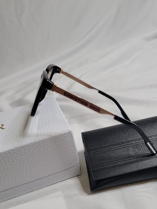 Dior Black Sunglasses with Beige Lenses and Gold Accents